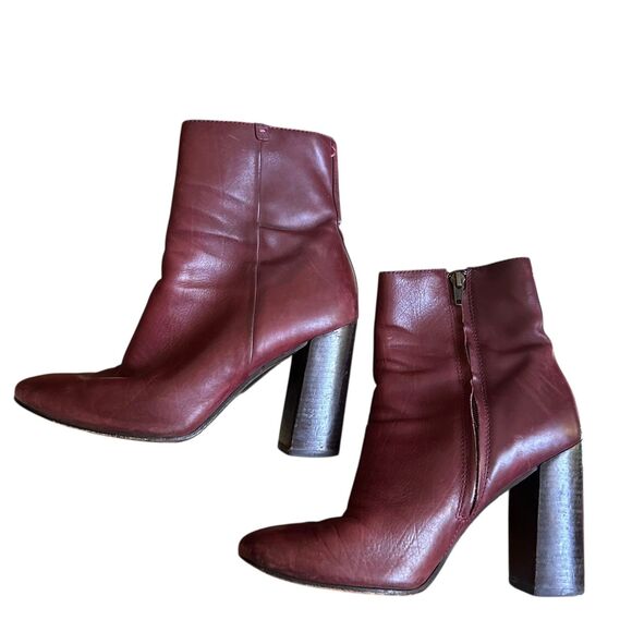 FRYE Burgundy Leather Heeled Ankle Booties Sz 9‎ - Picture 2 of 7